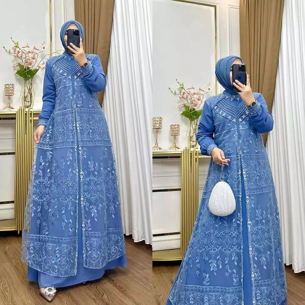 Gamis Brokat Kondangan Wanita Modern Aqila Dress BC  Size M L XL XXL XXXL Bahan Ceruty Babydoll Busu