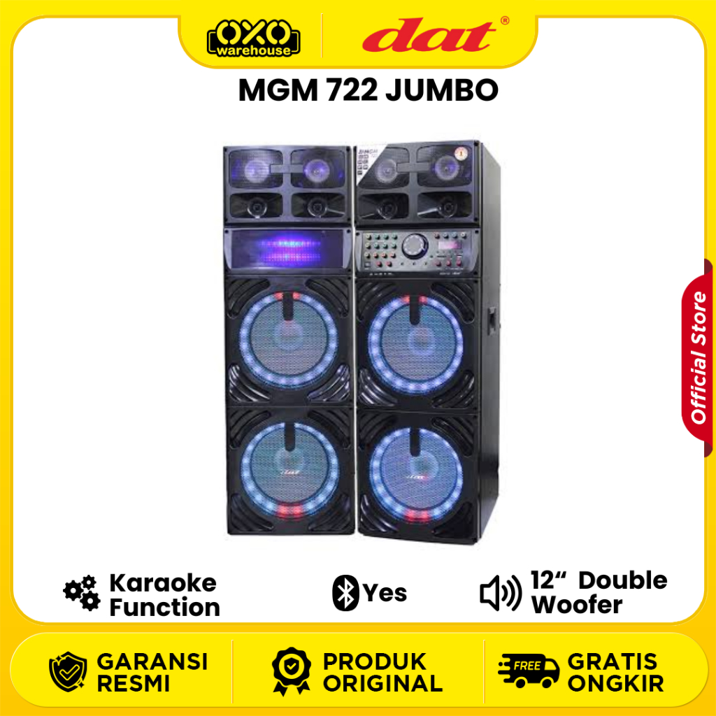 DAT MGM-722 JUMBO | Double Subwoofer 12” Speaker Aktif LED Display & Guitar Input Garansi Resmi