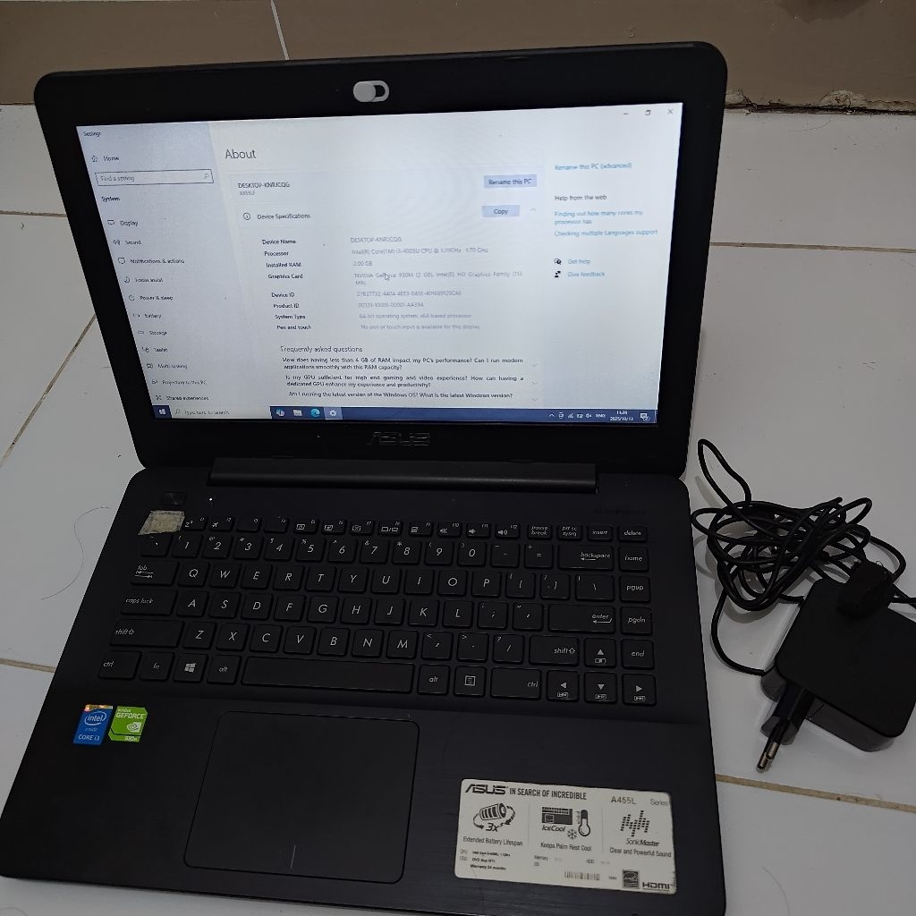 Laptop Asus A455L core i3 ram 2 nvdia 930m