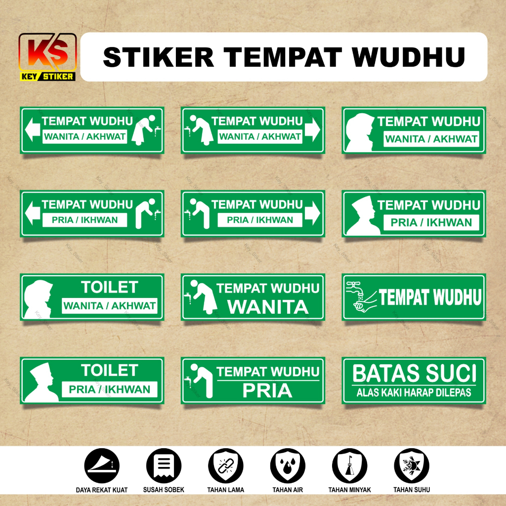 STIKER TEMPAT WUDHU, STIKER TEMPAT WUDHU MUSHOLA MASJID, STIKER PETUNJUK ARAH TEMPAT WUDHU PRIA WANI