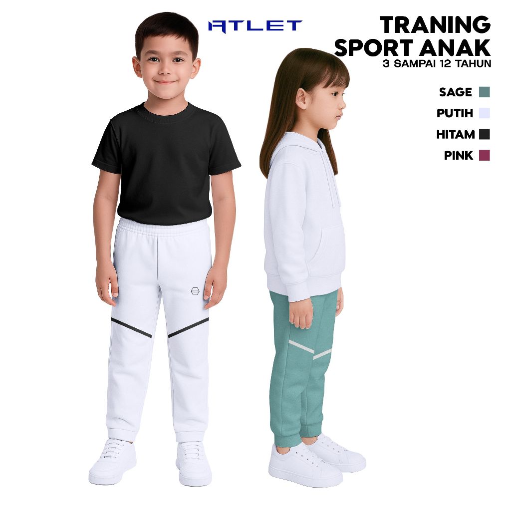 Celana Jogger Training Anak 3-12 Tahun Cewek Cowok Bahan MIsty Elastis Tebal Nyaman Di Pakai