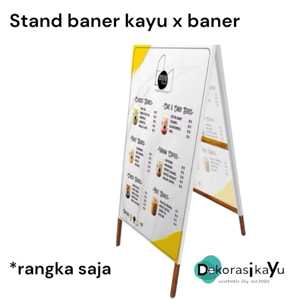 Stand Banner Kayu X Banner 2 Sisi Ukuran 80x50 dan 100x50 cm