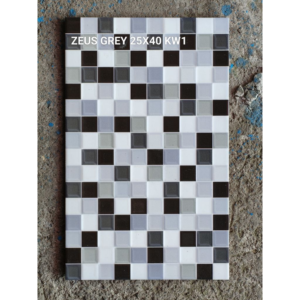 Keramik Dinding 25x40 Uno Zeus Grey Motif Kotak Kotak KW1