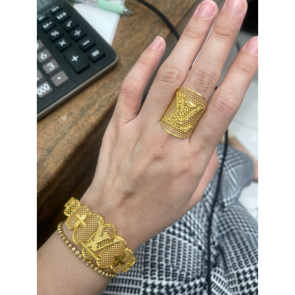 gelang plus cincin kerawang simple elegant emas asli kadar 700