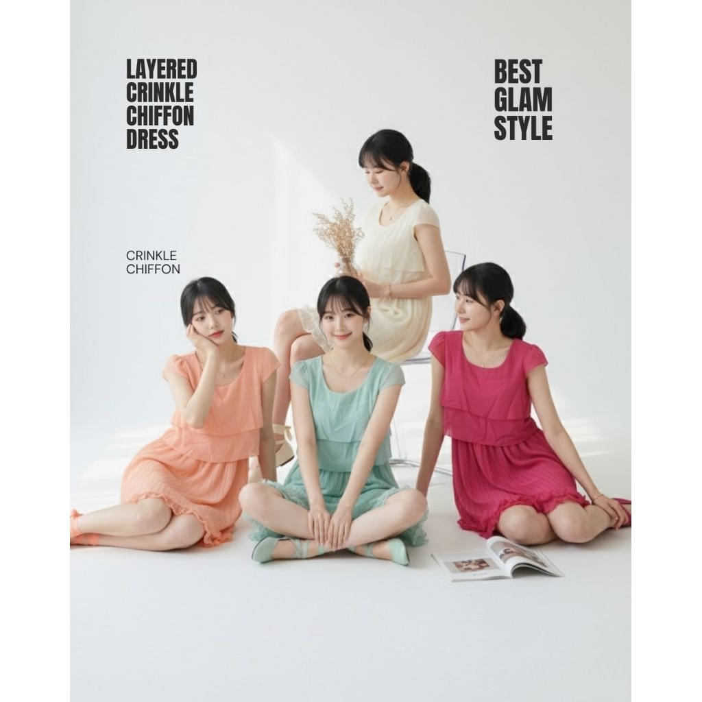 Dress Layer Crinkle Chiffon Mint | Mini Dress Lipit Lapis Bahan Chiffon