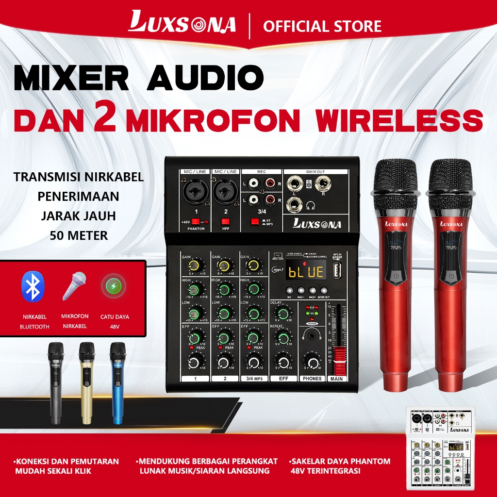 LUXSONA profesional Mixer 4 chanel/99DSP mixer audio/ 6 chanel mini mixer  premium/Amplifier USB Blu