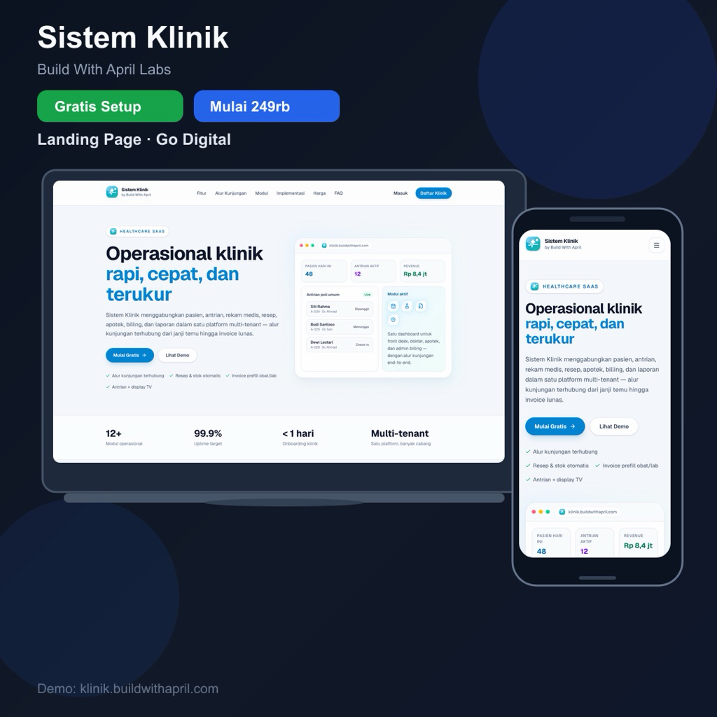 Sistem Klinik Source Code | Aplikasi Manajemen Klinik EMR Antrian Apotek Billing | Next JS MySQL