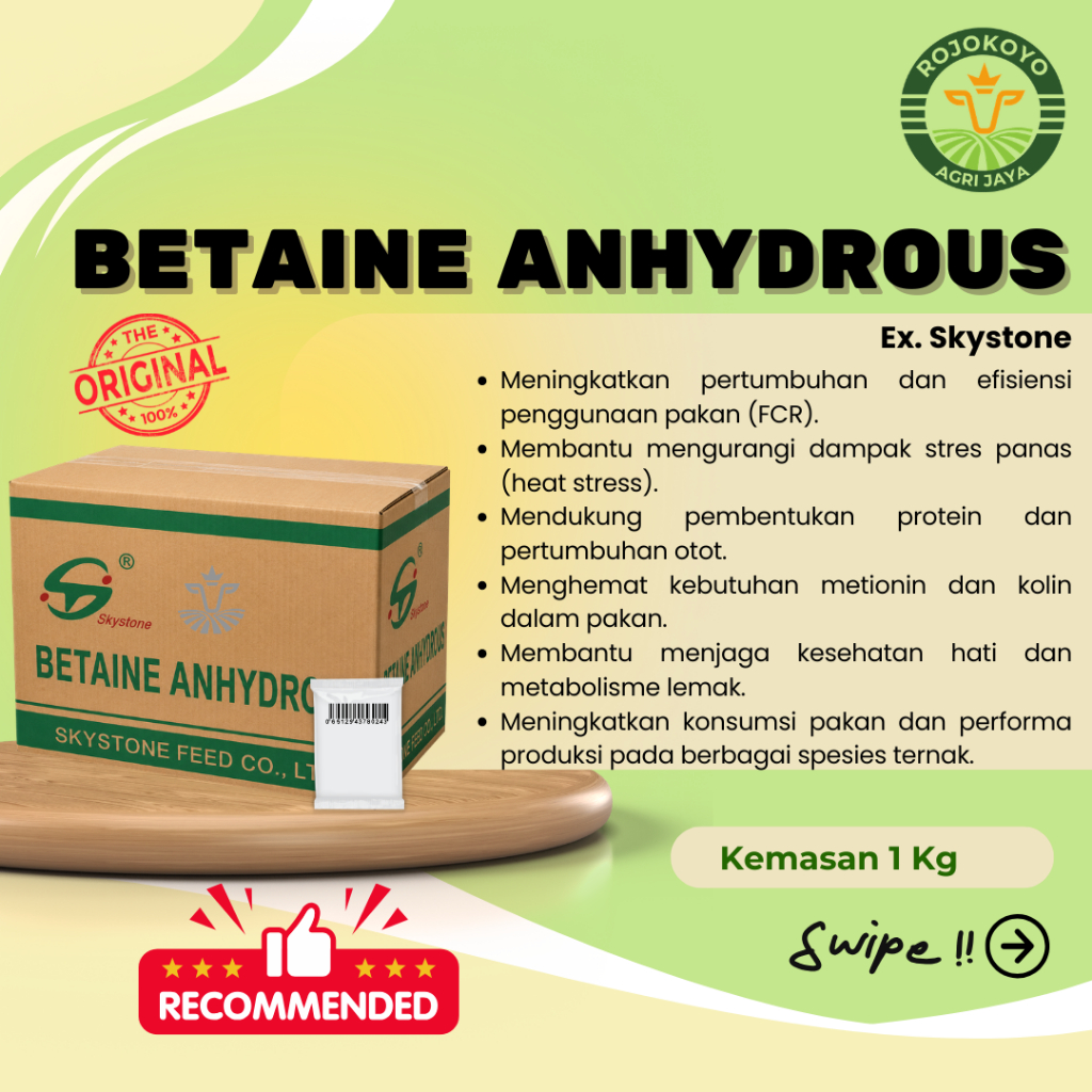 Betaine Anhydrous 96% Feed Additive 1 Kg Ex Skystone – Hemat Metionin & Anti Heat Stress Pakan Terna