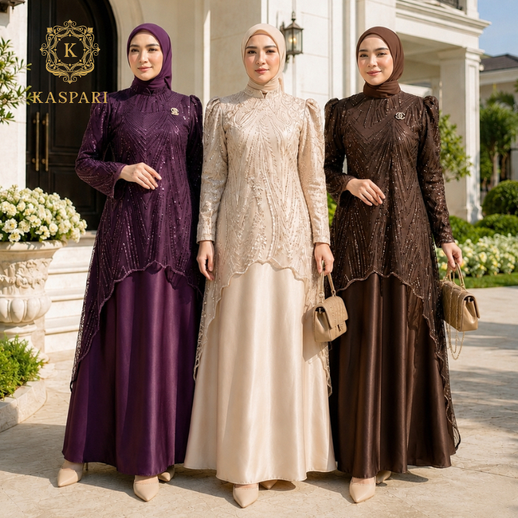 MAZARA  Dress Pesta Wanita Cantik Mewah Terkini Gamis Viral Brukat Ceruty Babydoll Payet Elegan