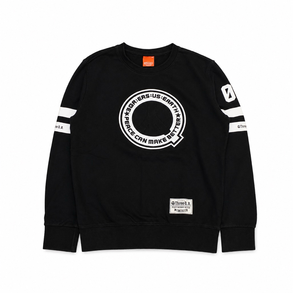 Crewneck Three Q.R Graphic Streetwear Pullover Black - M