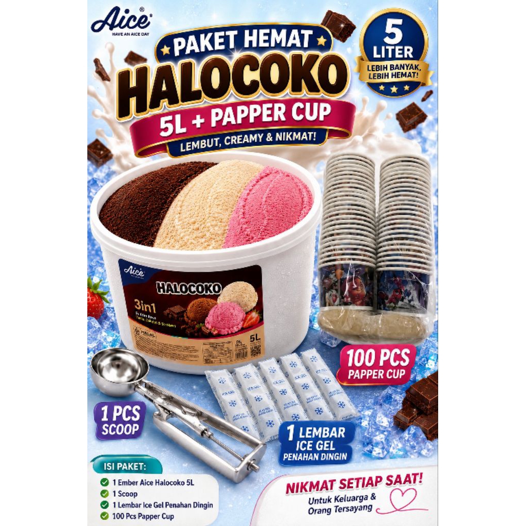 paket hemat ice cream aice 5 liter + papper cup / paket ulang tahun / paket ice cream murah bekasi /
