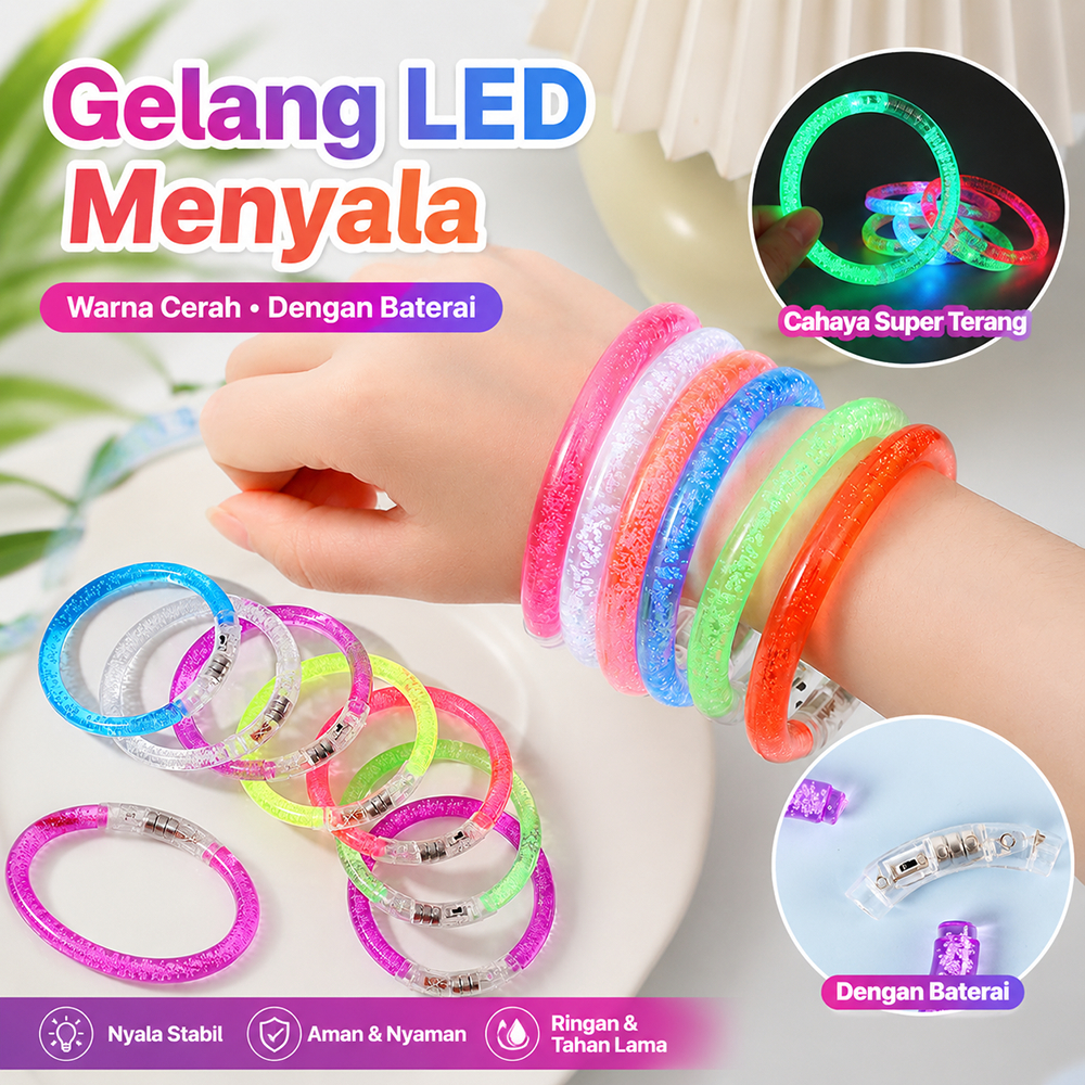 Gelang Tangan LED Berwarna-Warni yang Bercahaya - Aksesori Seru untuk Pesta, Seperti Stik Glow