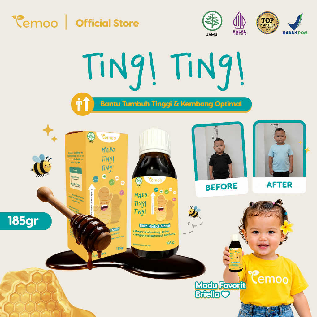 Temoo Ting! Ting! Madu Vitamin 185 gr - Madu Tumbuh Tinggi Kalsium 500 mg Vitamin D 400 IU - Nutrisi Anak Vitamin Kids Sehat - T99