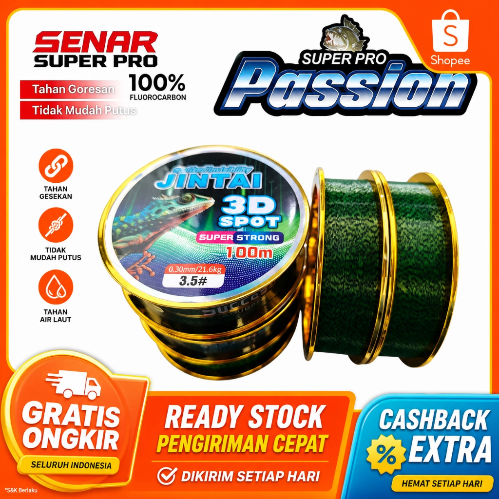 100M Tali Pancing 3D Tahan Abrasi Senar Pancing Sensor Bright NEO Super Kuat Tarik Senar Pancing Sup