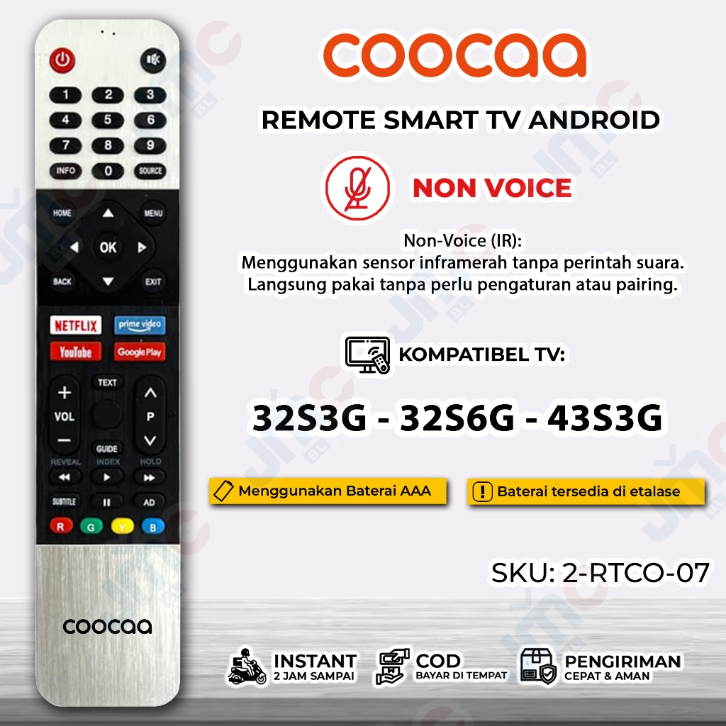 Remote Android TV Smart Coocaa 32S3G 32S6G 43S3G Non Voice