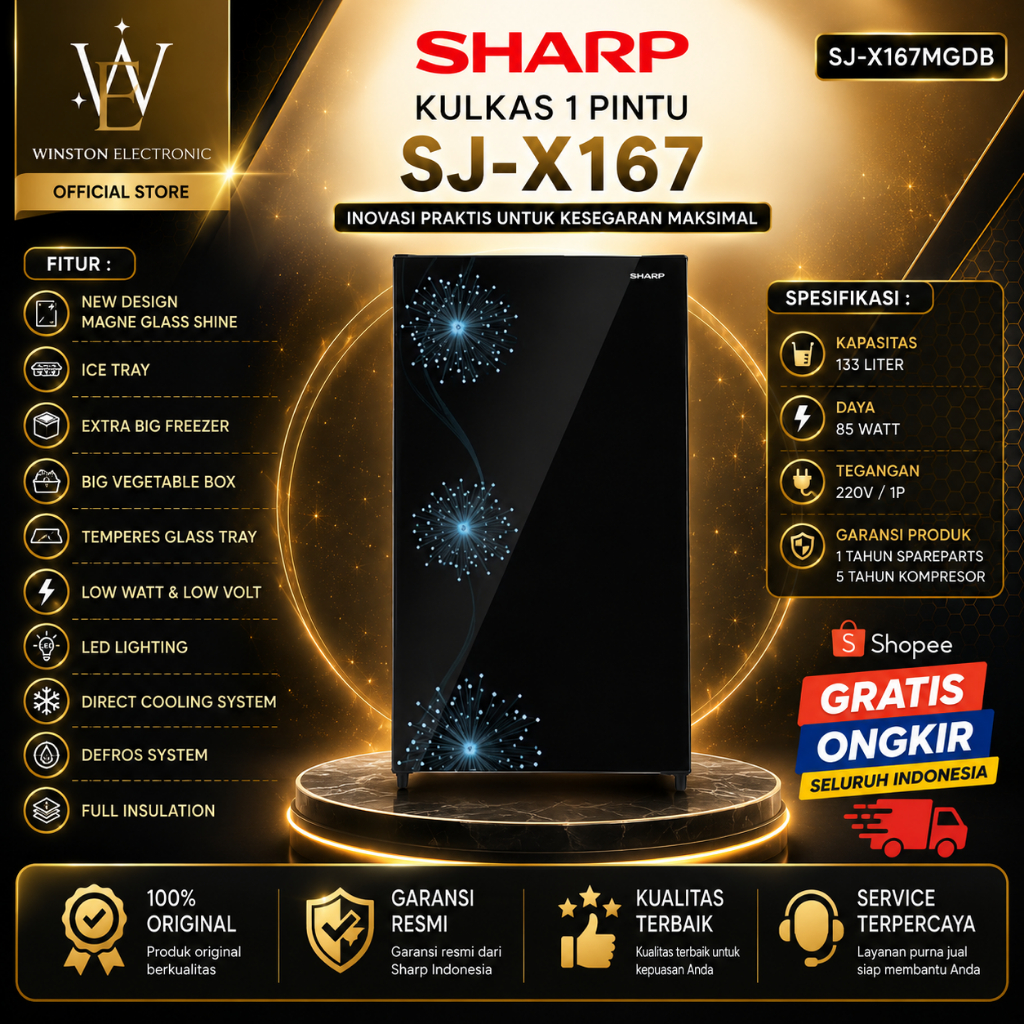 KULKAS SHARP  1 PINTU SJX167MGDB 128L/SJX-167MGDB/SJX 167MGDB/SHARP KULKAS 1 PINTU/ORIGINAL GARANSI