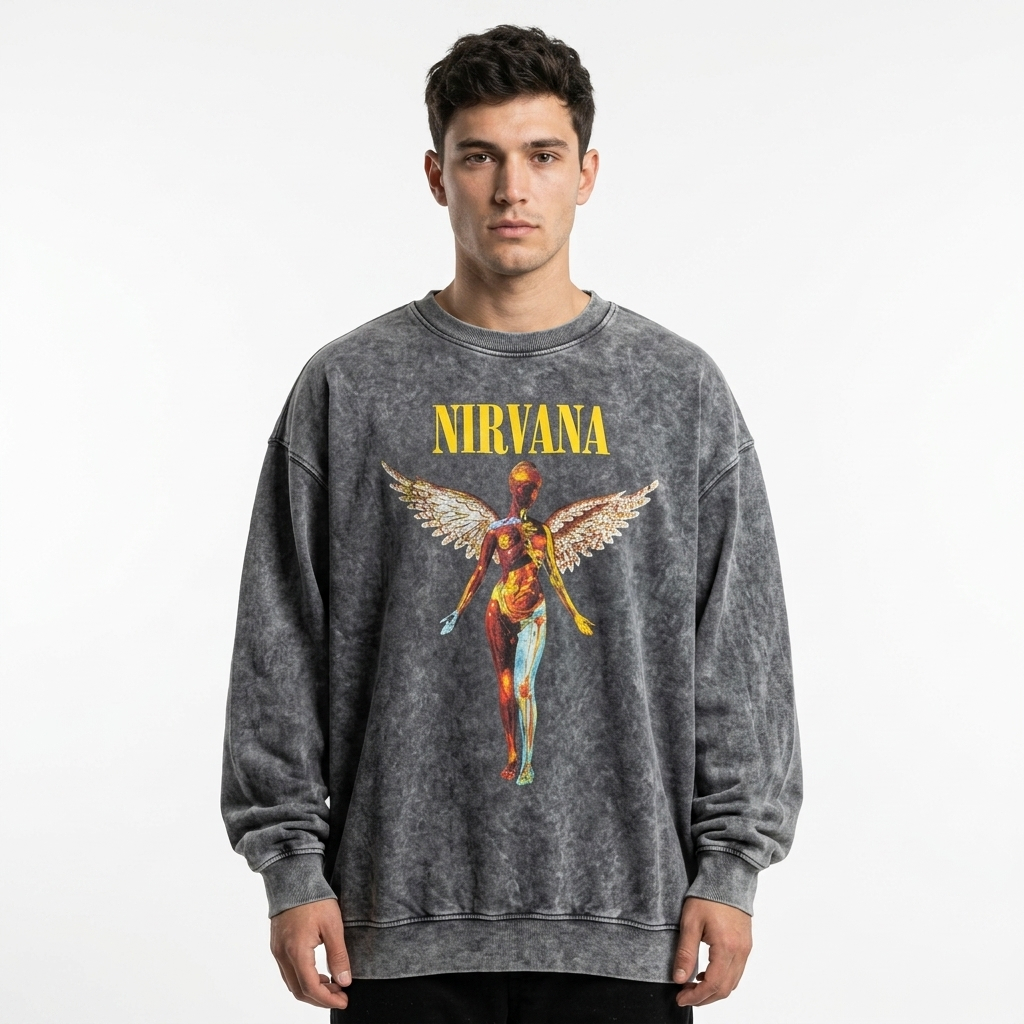 Sweater Crewneck Oversize Band Nirvana Wash
