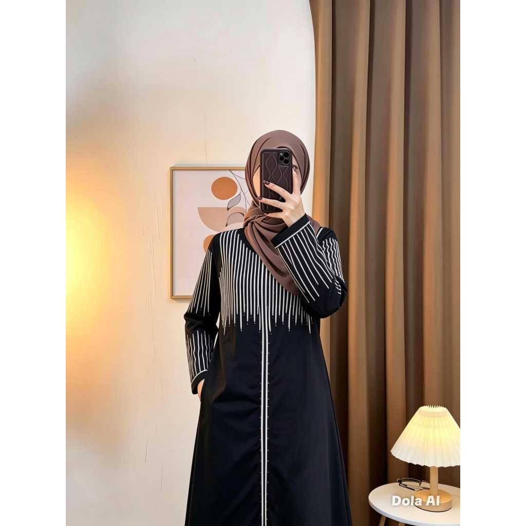 Abaya Hitam Bordir Kekinian Motif garis - ABAYA GARIS - Gamis Muslimah - Ready siap kirim [BISA COD]