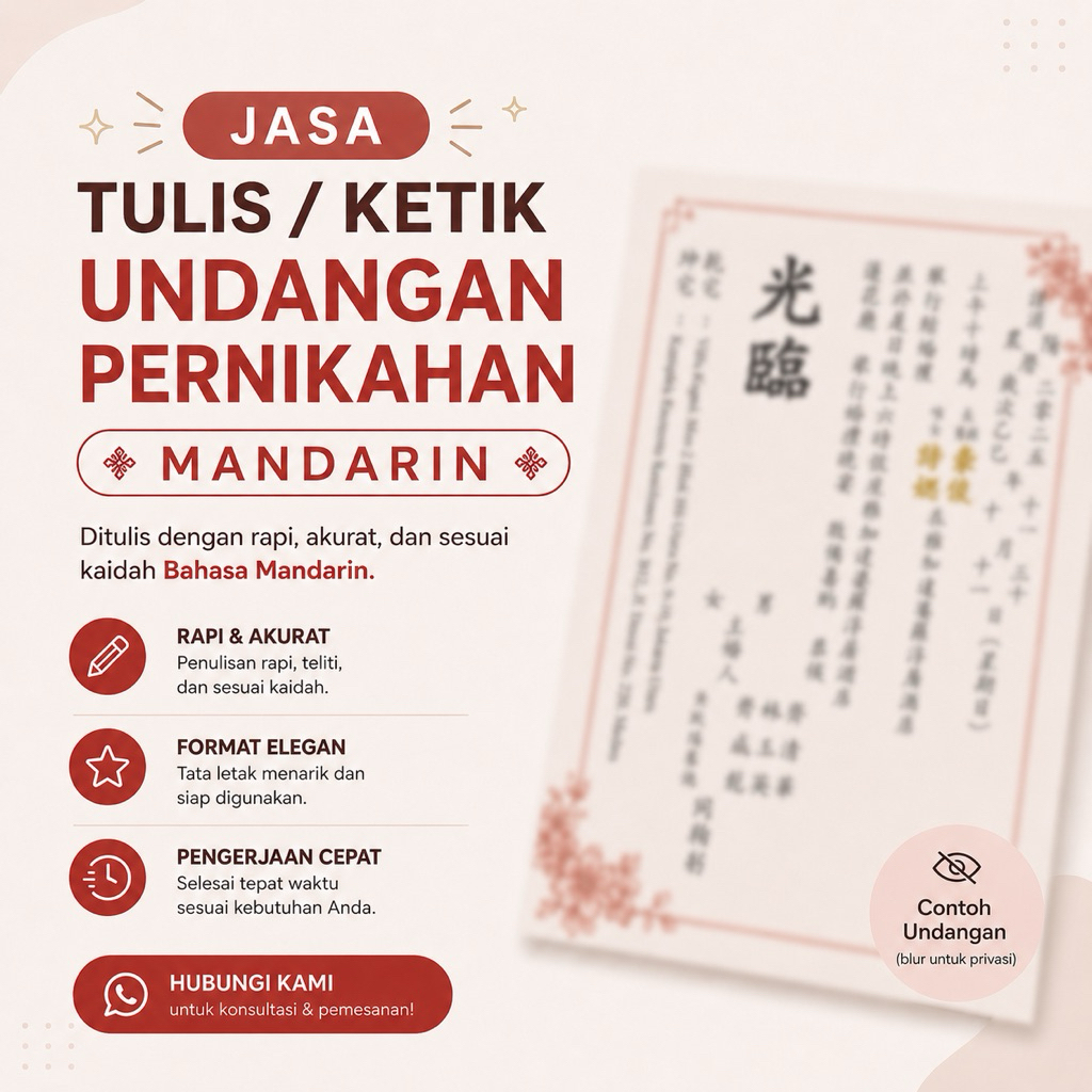 Jasa Tulis / Ketik Undangan Pernikahan Mandarin