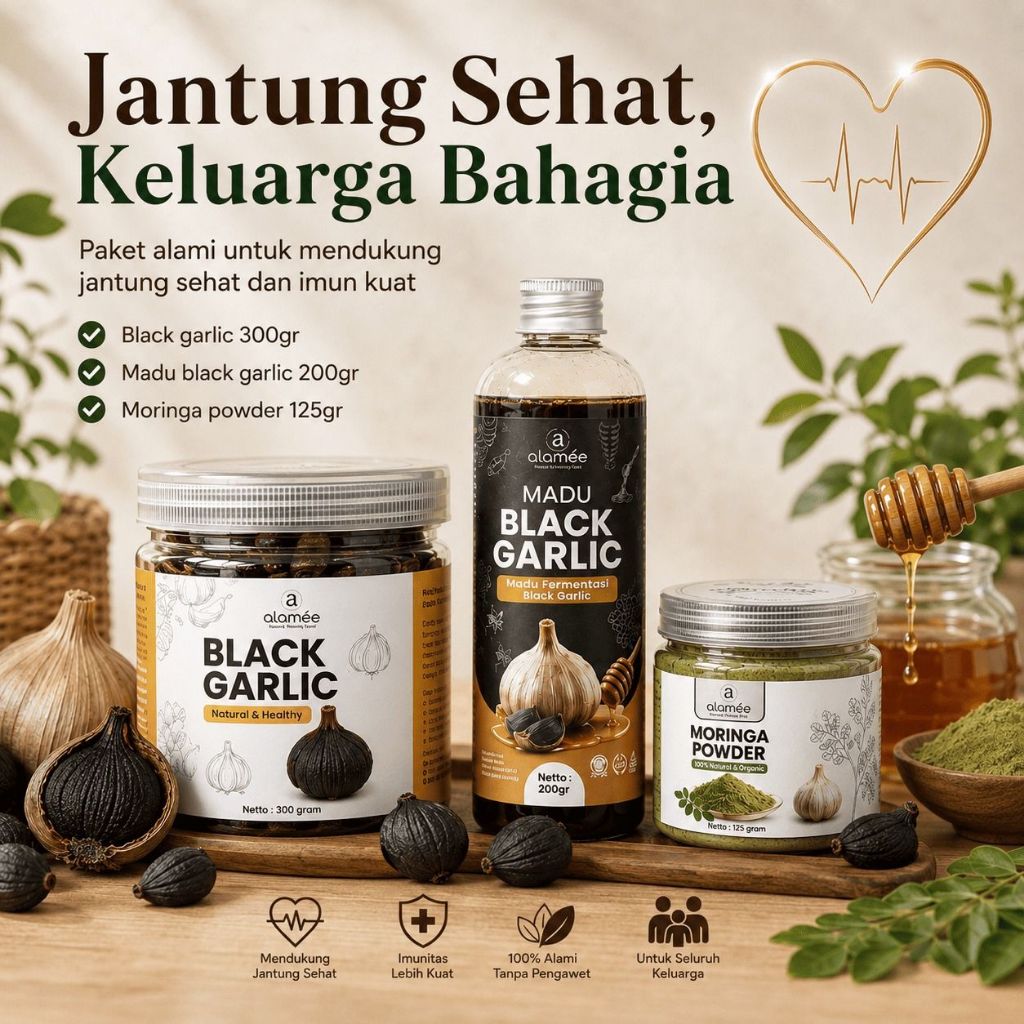 ALAMEE Black Garlic Madu Bawang Hitam Tunggal Lanang Fermentasi Bubuk Kelor Moringa Powder MADANI HE