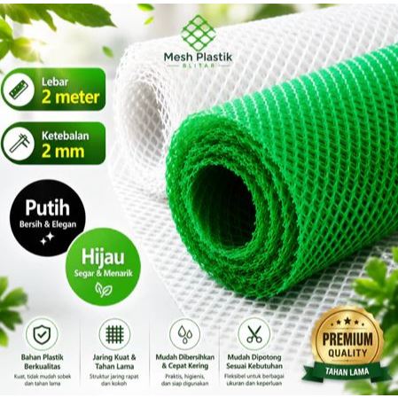 jaring kawat plastik ecer Lebar 2 meter HIJAU & PUTIH ECER ram plastik | slat mesh | alas lantai aya