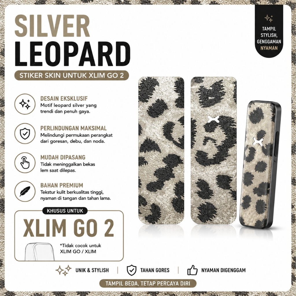 VSPIRIT Garskin Pod Oxva Xlim Go 2 Motif Silver Leopard | Stiker Skin Premium Leopard Design