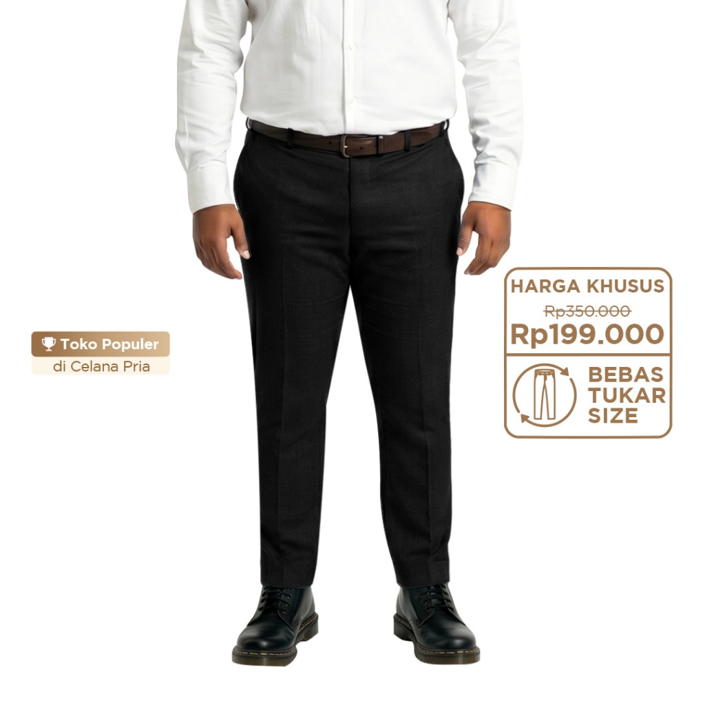 Froyemul DEEP BLACK TROUSERS | Hitam | Celana Bahan Pria BIG SIZE (Size 39-44)