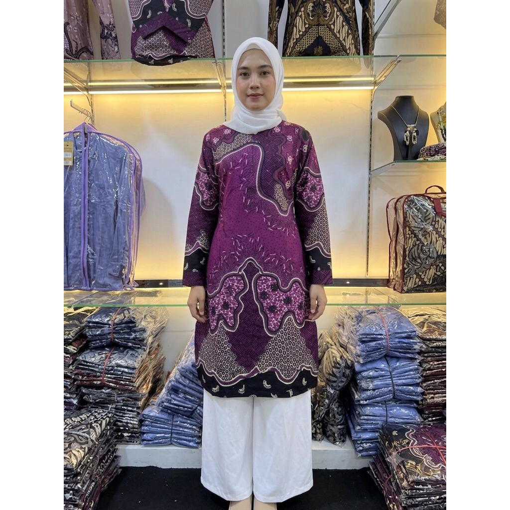 Batik model tunik lengan panjang