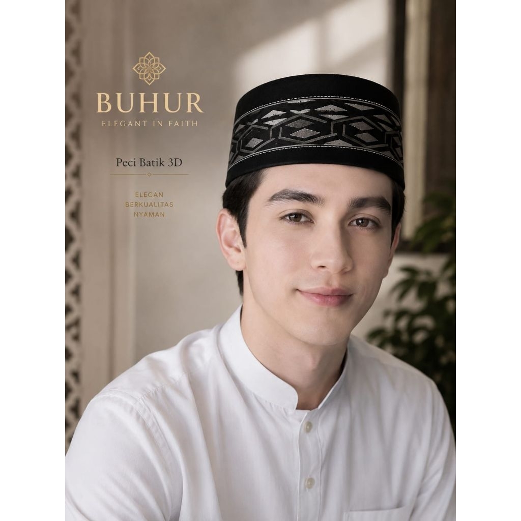 SONGKOK 3D BLUSDRU HITAM HALUS PECI HITAM LEMBUT MOTIF 3D ANAK DAN DEWASA