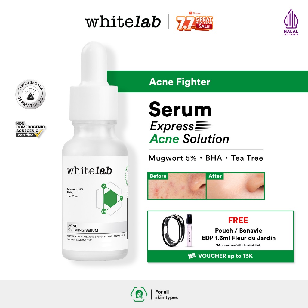 Whitelab Acne Calming Serum - Serum untuk Kulit Jerawat, Bruntusan, dan Berminyak dengan Mugwort, BH