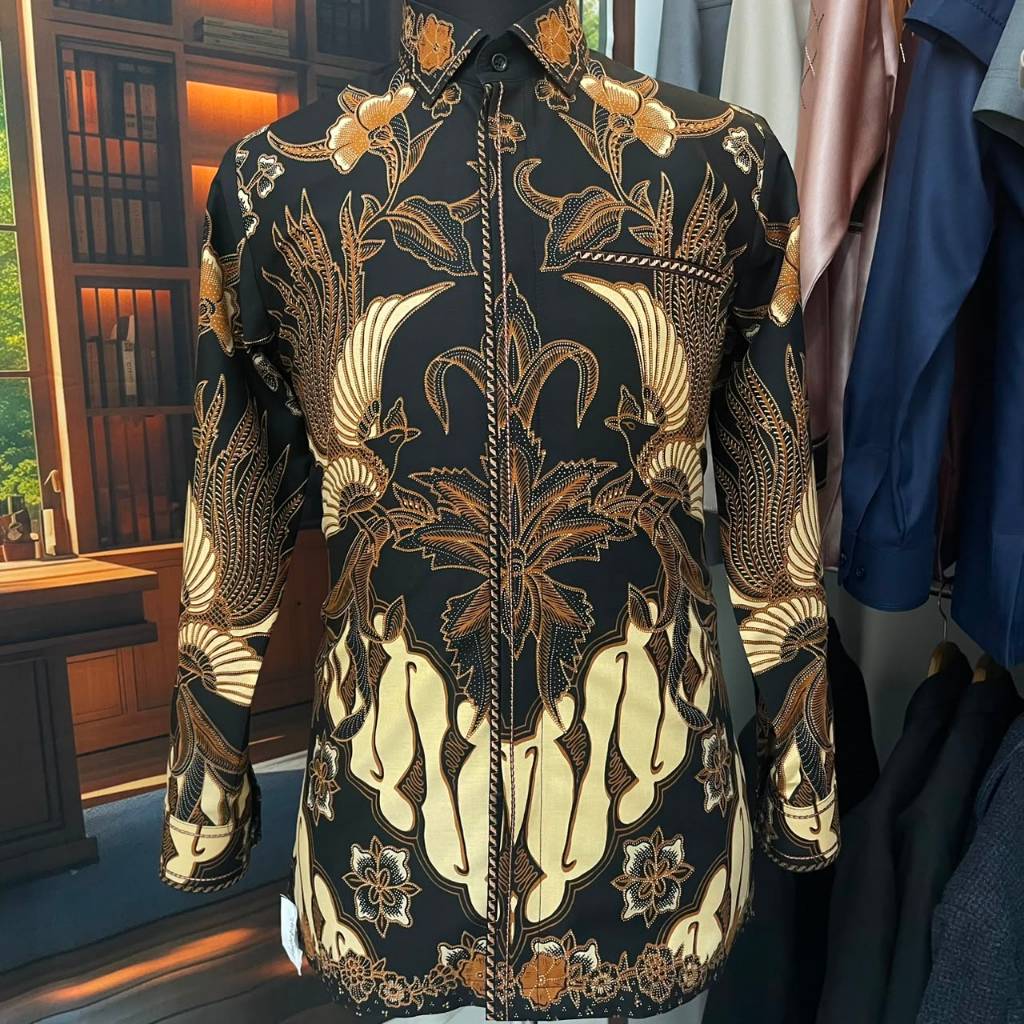 Kemeja Batik Pria Premium Tailor Motif Traditional Floral Coklat Lengan Panjang Formal Exlusive | Ur