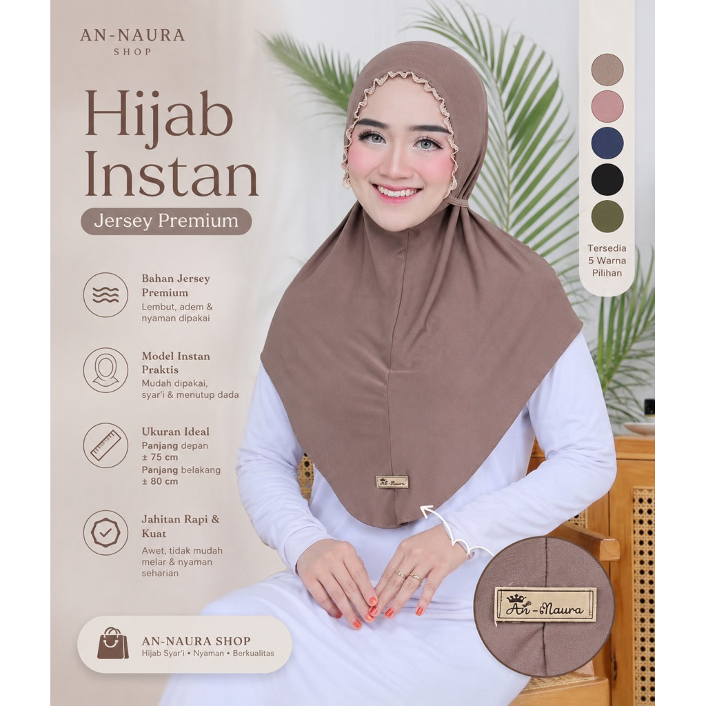 Jilbab kerut renda camelia / hijab instan camelia kerut renda jersey