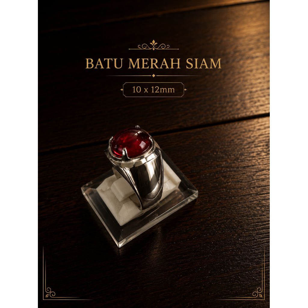 batu merah siam 10x12mm ring monel gigik grad A tanpa sambungan