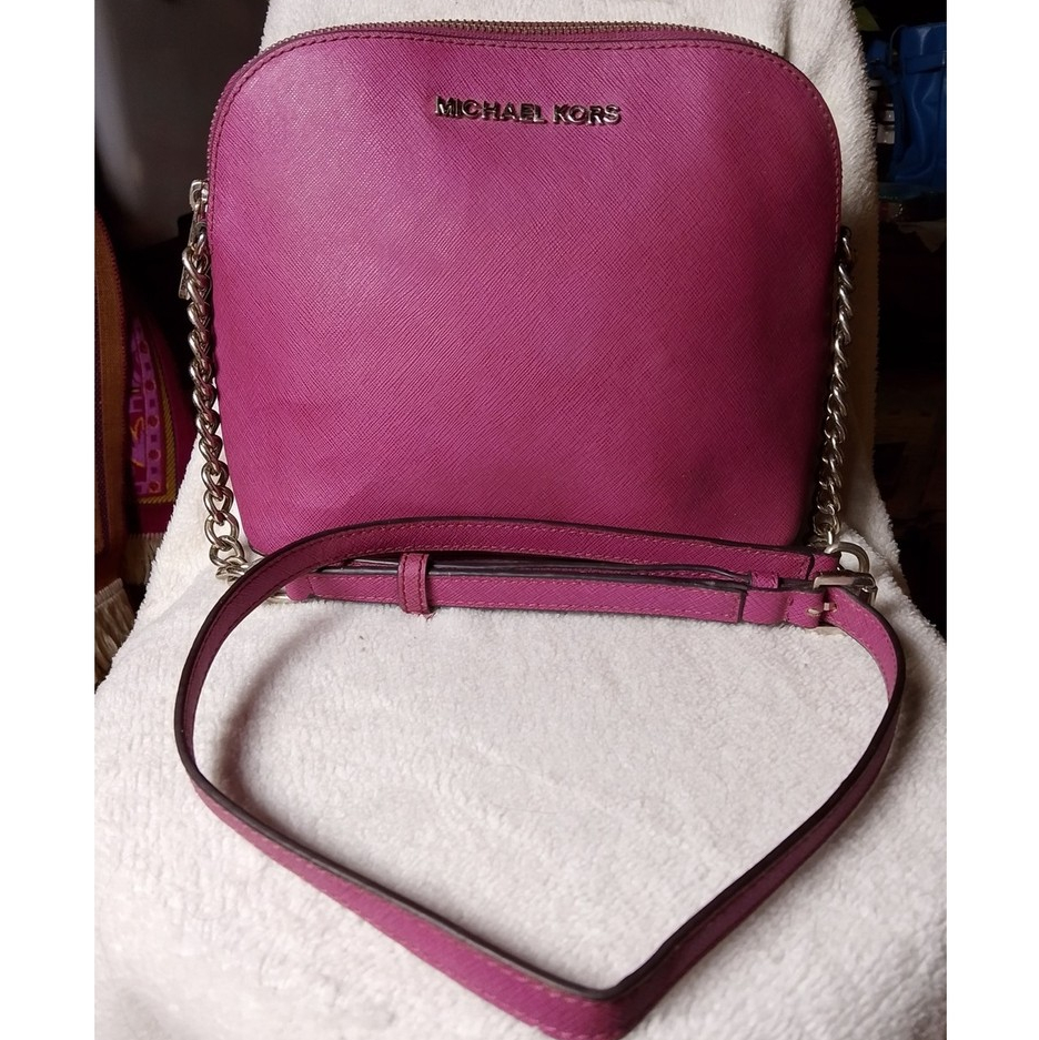 Tas Selempang Wanita MK Sling Bag Saffiano Pink Fuchsia Preloved Pribadi