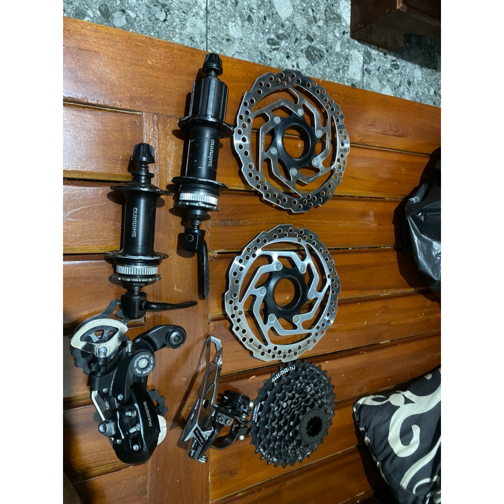 frehub shimano ori tx505 centerlock, fd rd turney tx, seproket shimano 8 speed