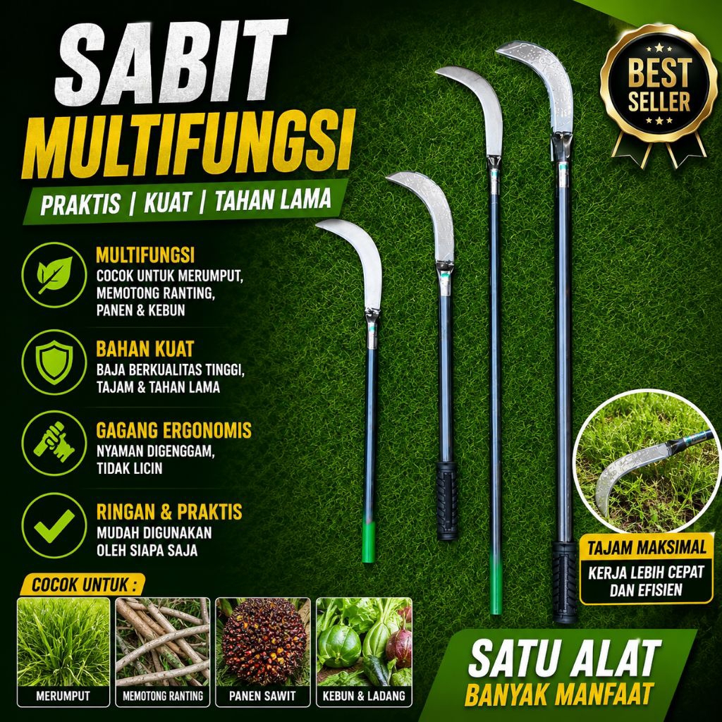 Sabit Multifungsi Baja Arit Selendang Asli Tajam Siap Pakai Panen Sawit Pisang Kelapa Pinang Jengkol