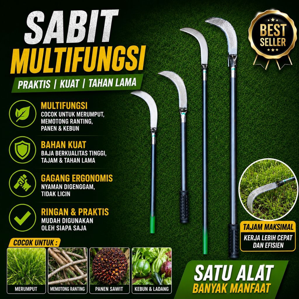 Sabit Multifungsi Baja Arit Selendang Asli Tajam Panen Sawit Pisang Kelapa Pinang Jengkol Dan Lainny