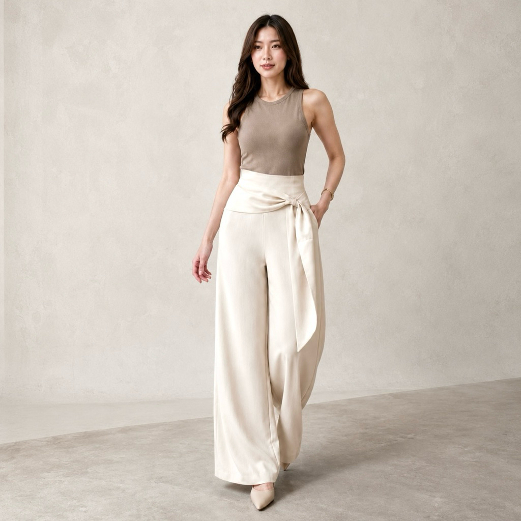 Posie Pants - Celana Kulot Wrap Pants - Celana Kulot Highwaist - Wrapped Waist With Sash Tie - Wrap 