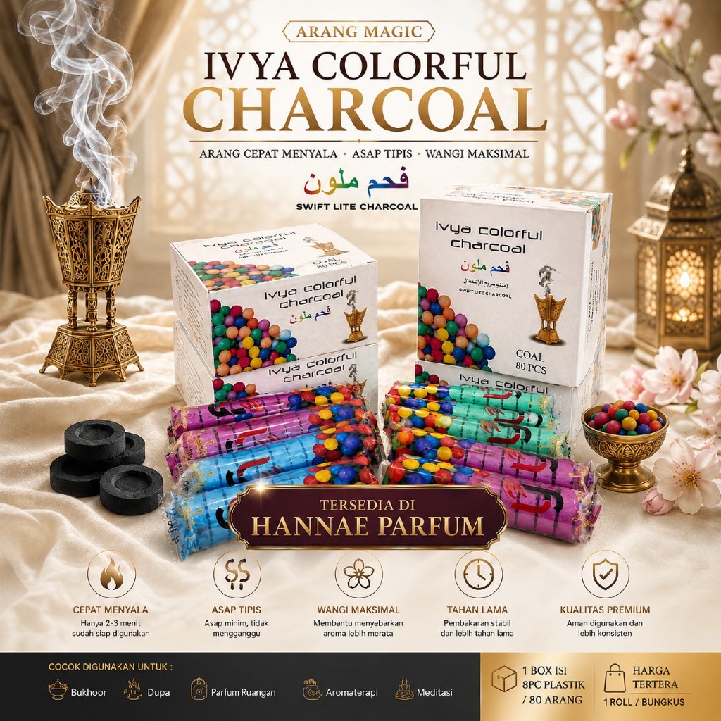 Arang Magic Warna Rainbow Langsung nyala Charco Shisa Bokhour Dupa Arang Banafa