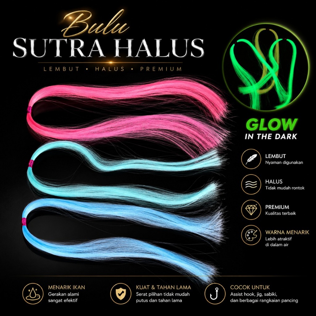 BULU SUTRA HALUS GLOW IN THE DARK UNTUK ASSIST HOOK SABIKI BULU SABIKI KOTREK MENYALA DALAM GELAP SU