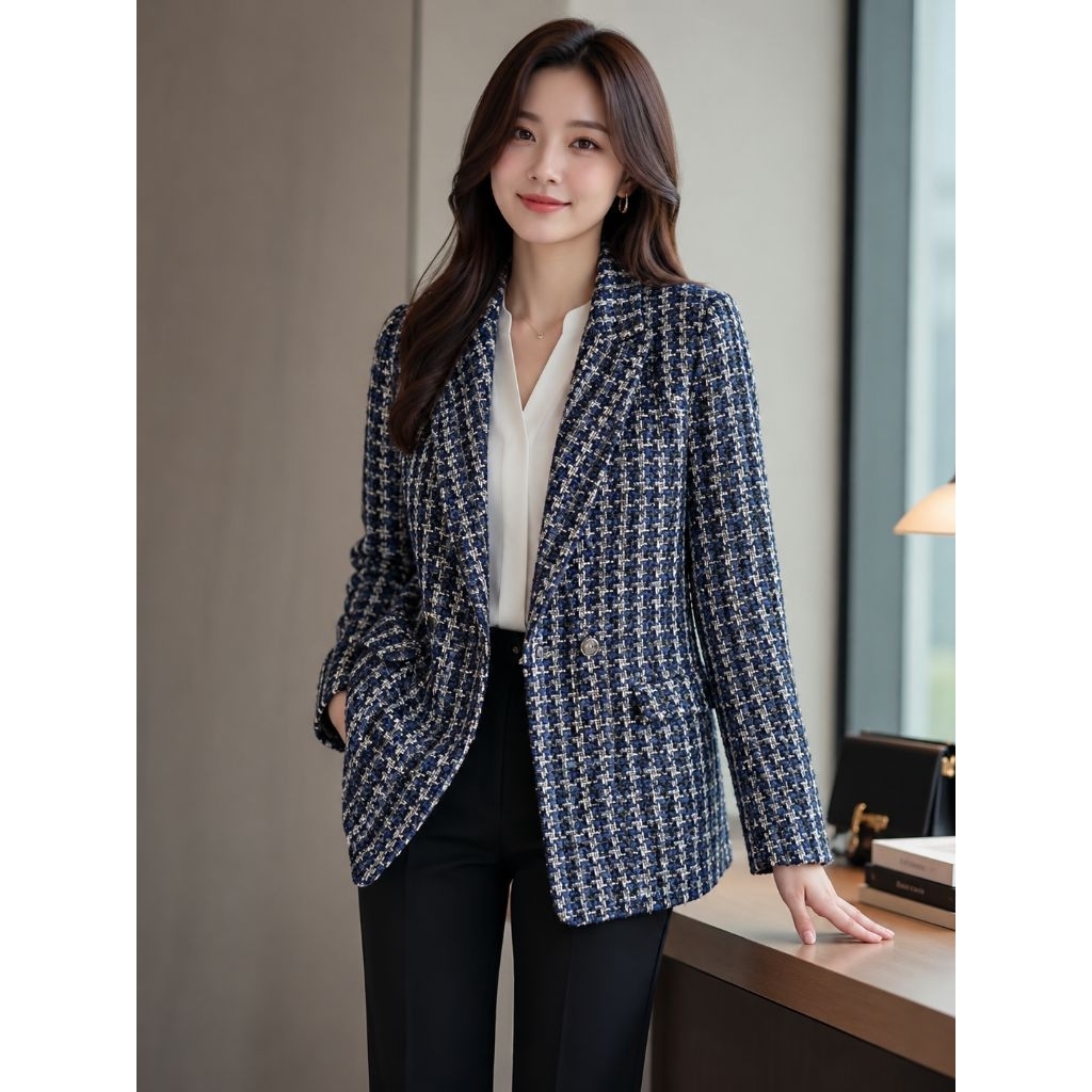 Tweed Blazer Dark Navy
