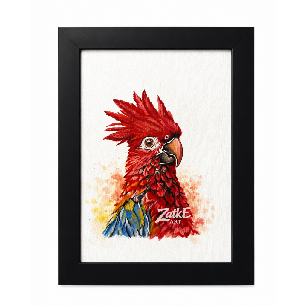Lukisan Zatke Art Burung Nuri Merah - Handmade Canvas Wall Art