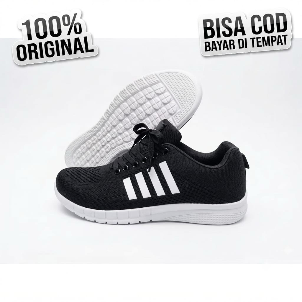 Sepatu Runner Tali Warna Hitam Putih Original