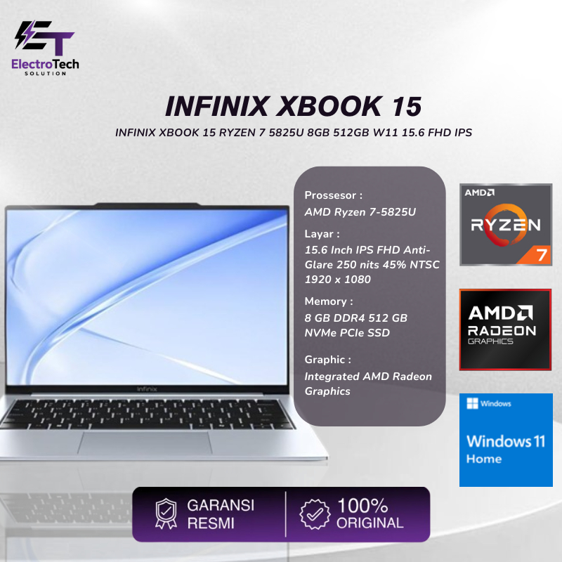 INFINIX XBOOK 15 RYZEN 7 5825U 8GB 512GB W11 15.6 FHD IPS