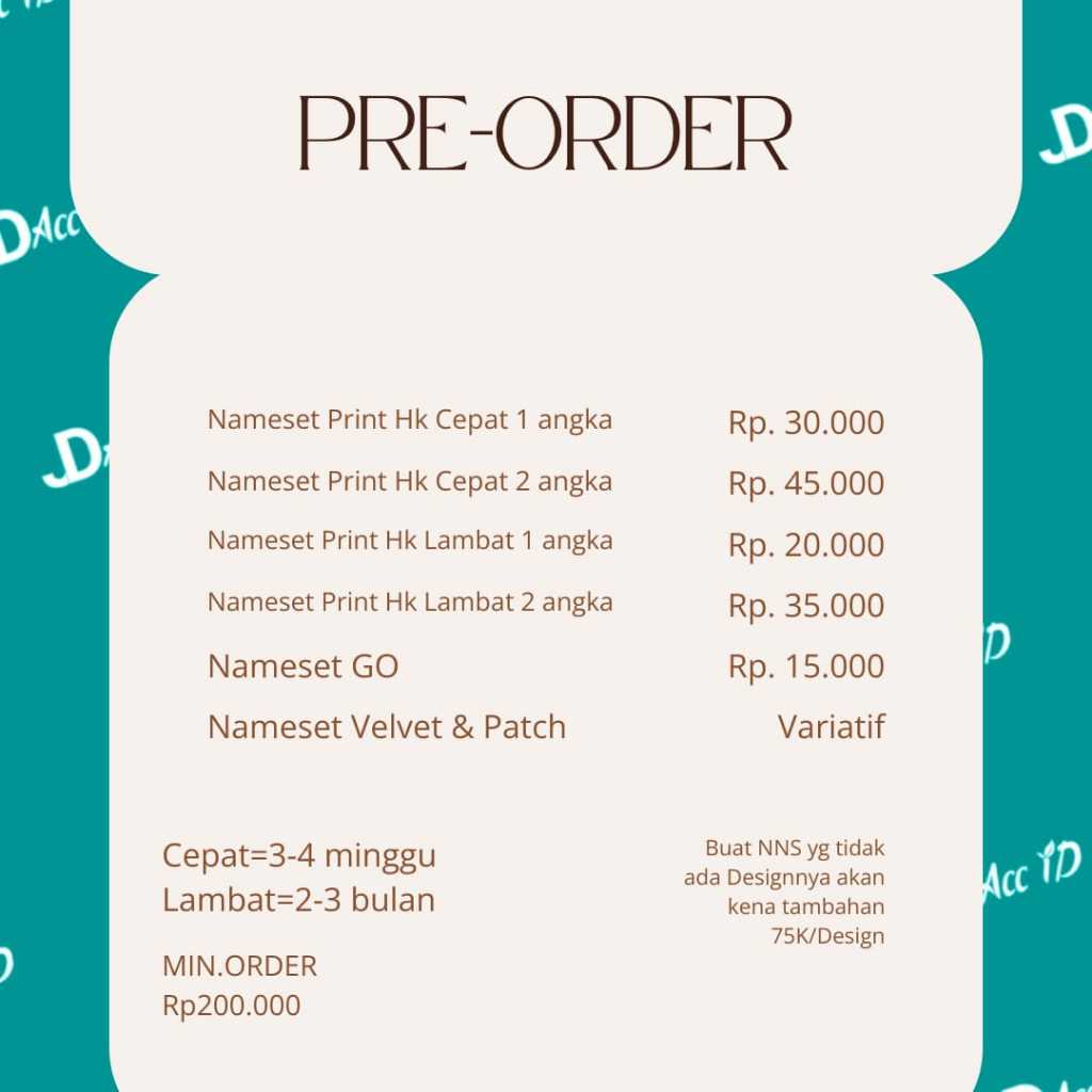 PRE ORDER - Patch / Nns / Nameset Print Hk / Nameset Velvet Jersey Hk