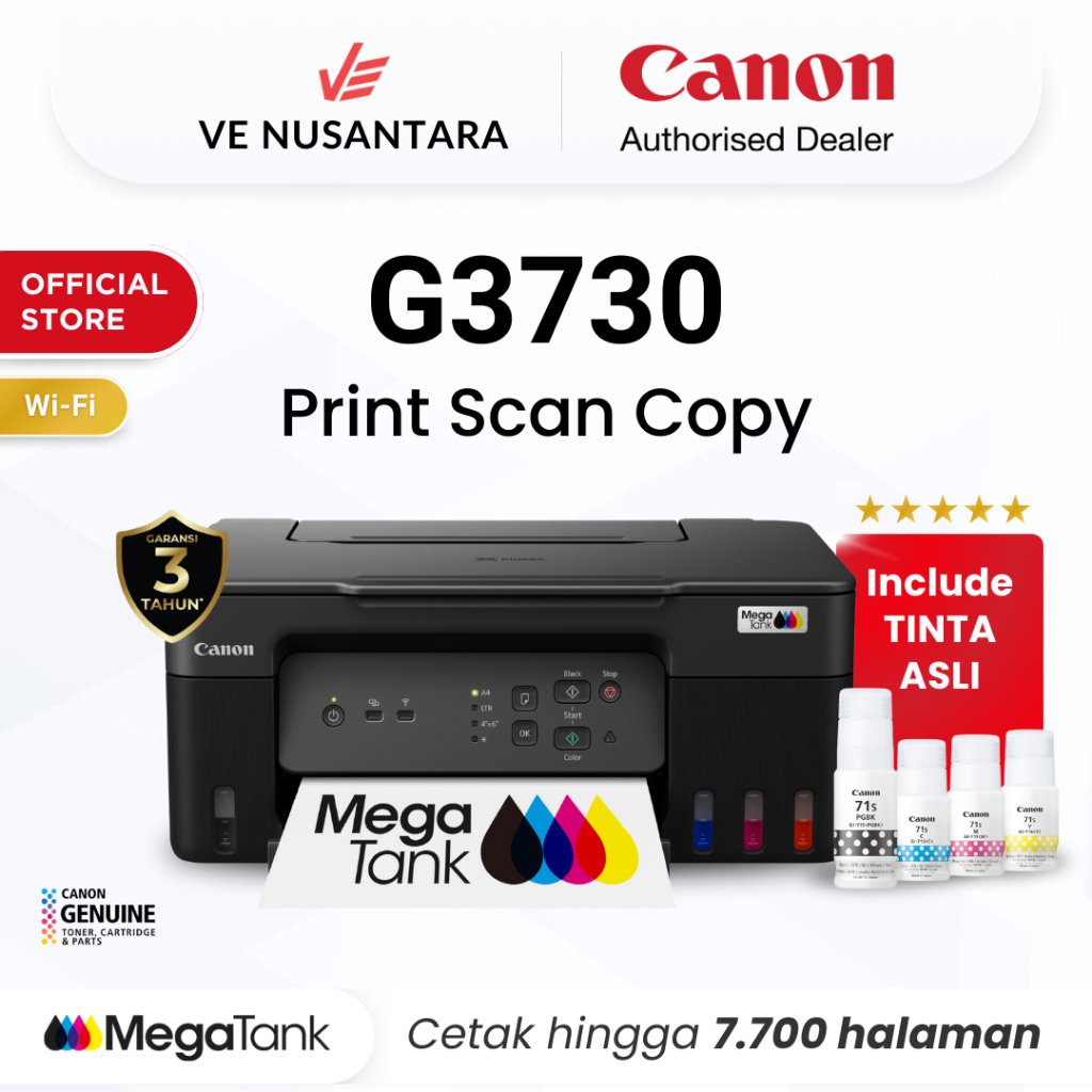 Canon PIXMA G3730 Printer Multifungsi 3-in-1 Inkjet Wi-Fi Tinta Botol