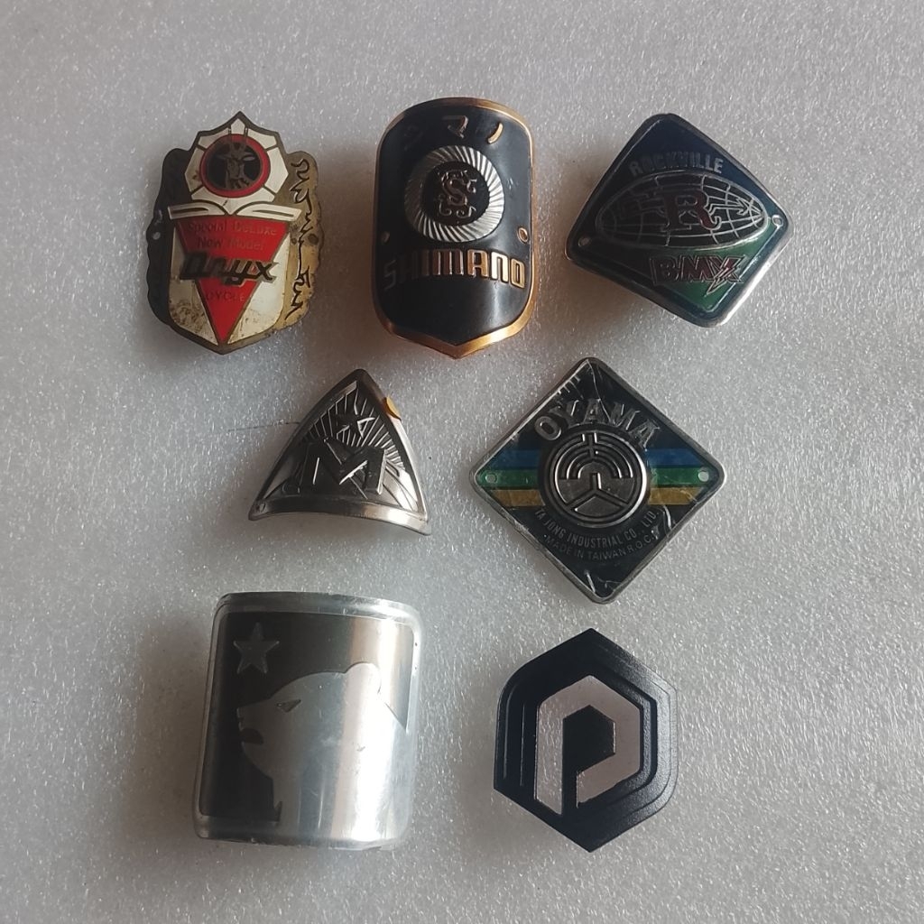 Logo atau emblem sepeda jadul vintage Oryx Shimano Rockville Oyama Marin Polygon