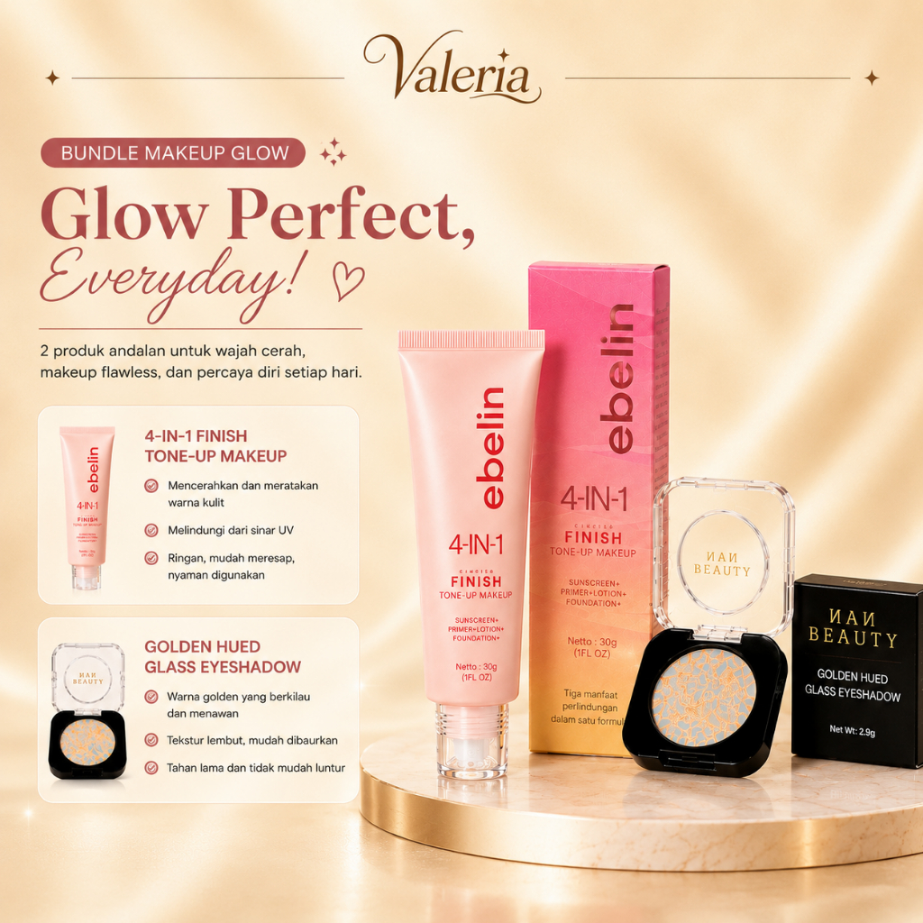 Bundle Ebelin Tone Up Cream 4 In 1 + Nan Beauty Golden Glass Eyeshadow Glitter Tahan Lama Natural Fl