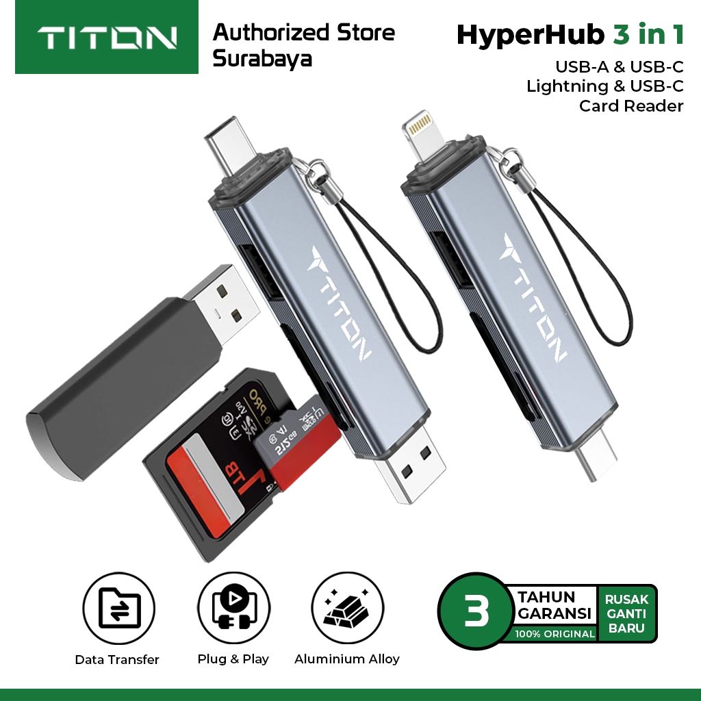 Titon HyperHub Card Reader USB Hub TF Memory Card SD Card Flashdisk OTG USB-A USB-C Lightning iPhone