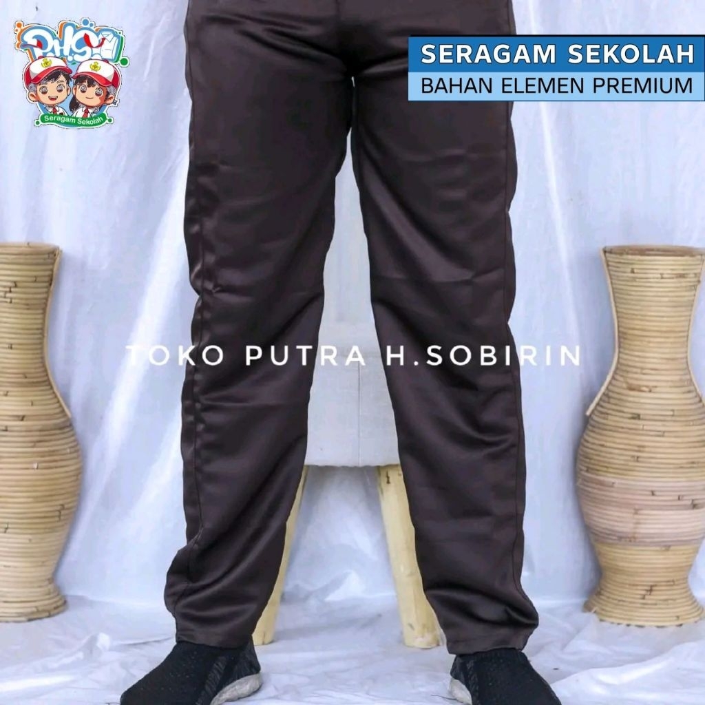 Celana Sekolah SMP SMA Coklat Panjang - Bahan Elemen Premium - Licin Tidak Mudah Kusut